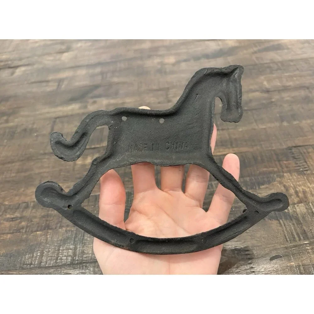 Vintage Cast Iron Rocking Horse Wall Mount 4 Hook Hanger Hat Key Home Decor